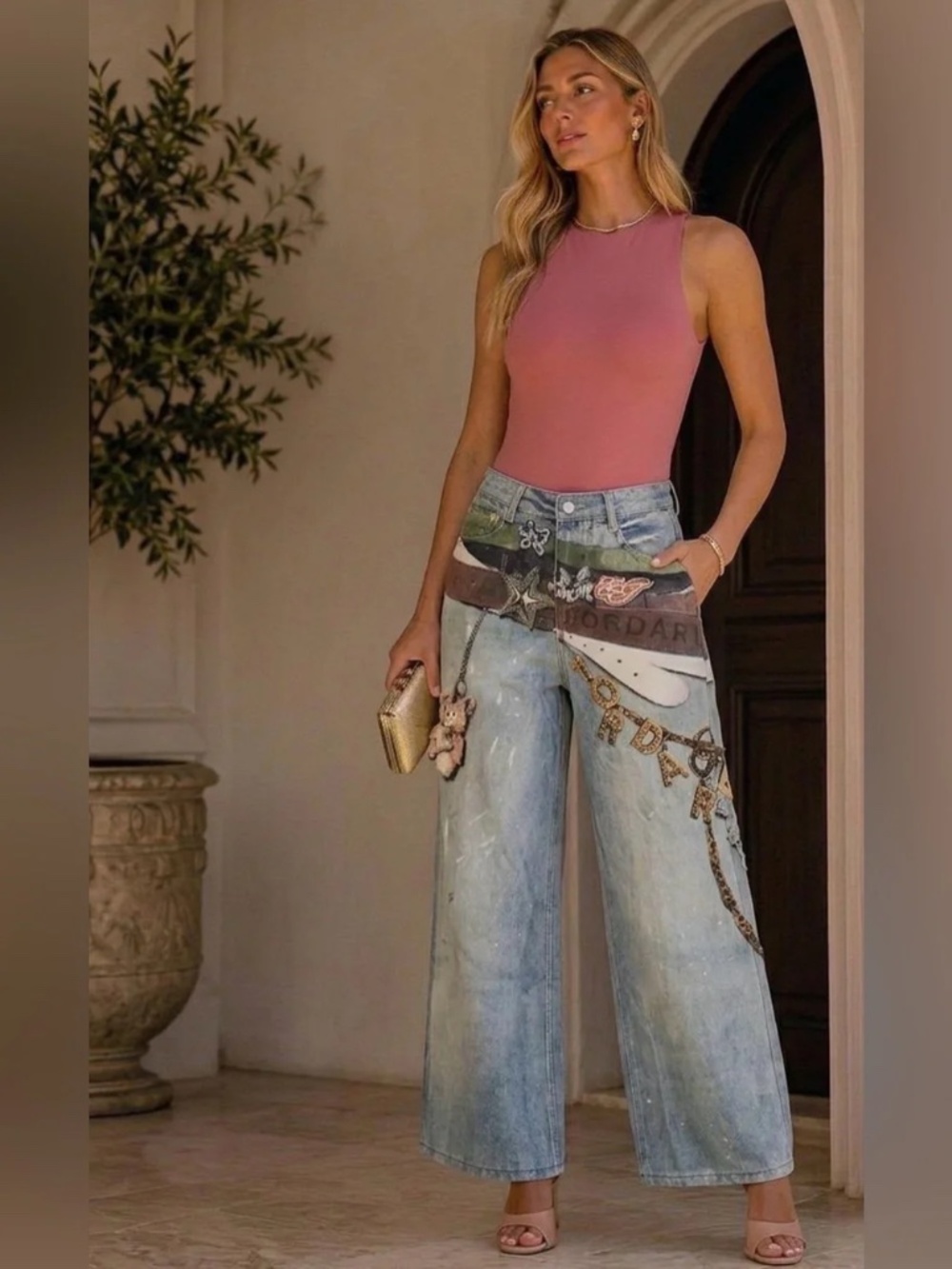 Hand Painted Embellished Light Blue Denim size Small NWT